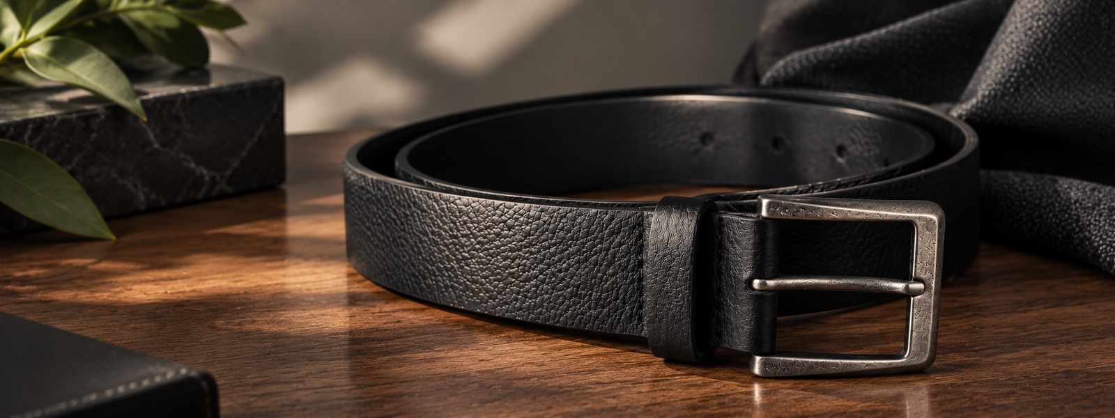Premium black leather belt